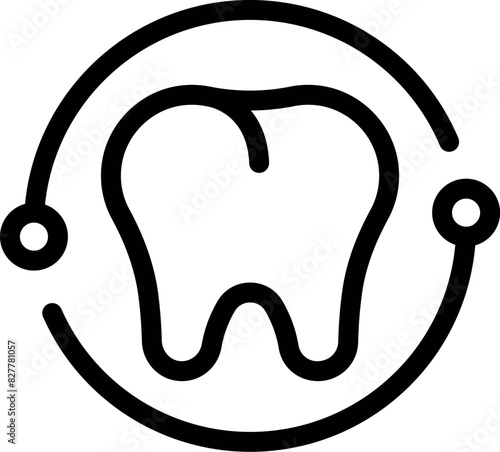Simple black and white icon depicting a tooth within a stethoscope loop, symbolizing dental care