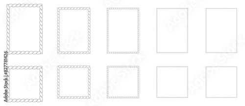 Rope frames in square shapes. Rectangle border frame set vector illustration.