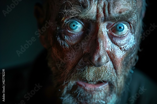 Digital image of expression of fear on a dark background, high quality, high resolution