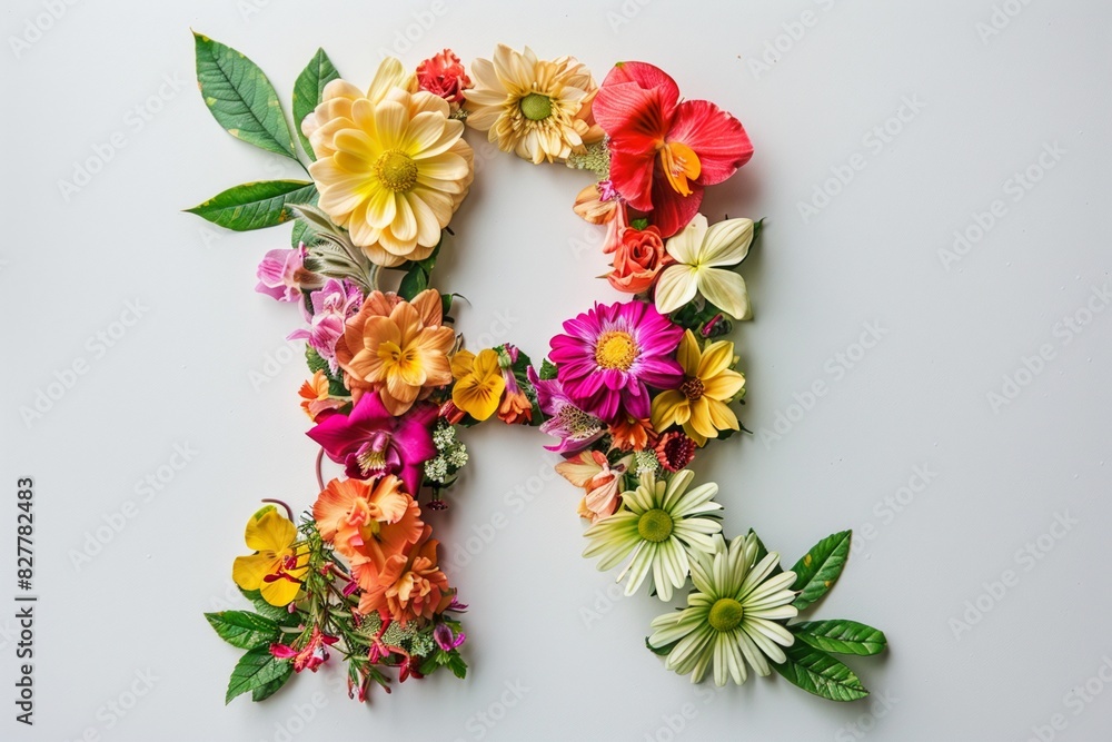 Letter R made of flowers on white background for a floral alphabet design Letter R made of flowers on white background for a floral alphabet design