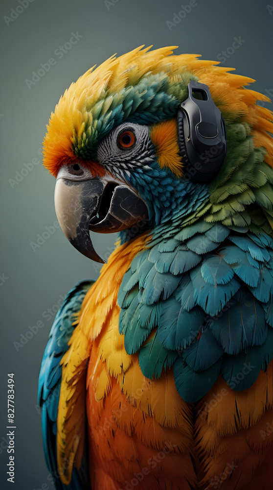 Obraz premium parrot with headphone created using generative AI tools