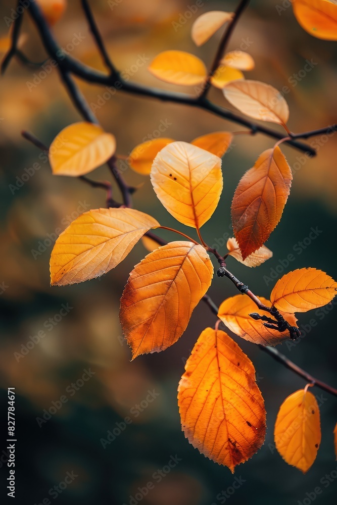 Tree branch with yellow leaves. Selective focus. Tree branch with yellow leaves. Selective focus.