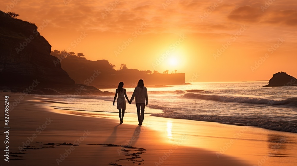 a couple walking hand-in-hand along a secluded beach at sunset a couple walking hand-in-hand along a secluded beach at sunset