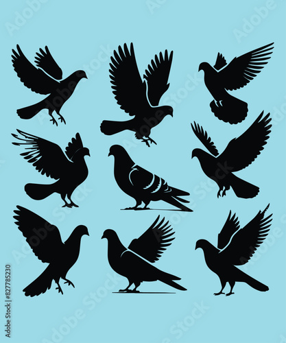 Silhouettes of pigeons Vector Design