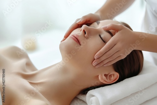 A woman getting a facial massage in a spa.