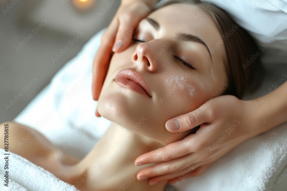 A woman getting a facial massage. A woman getting a facial massage.