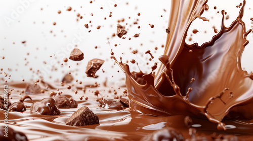 Chocolate milk splash on clean background. photo
