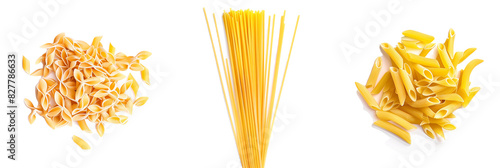 set of pasta, including spaghetti and penne, isolated on transparent background