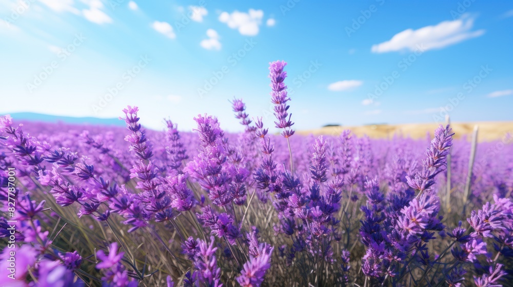 Obraz premium field of lavender in full bloom under a clear blue sky 