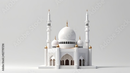 3D rendering of a simple miniature mini mosque front view on a bright white background photo