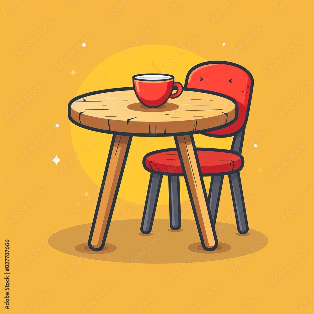 In a playful illustration, a round table wears a checkered cloth, with