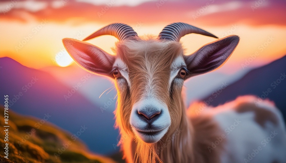 A goat looking at camera, high detailing face. Close up shot.