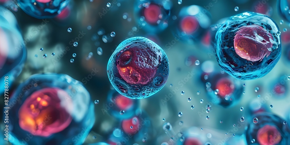 Exploring Cellular Therapy and Stem Cell Research through a Microscopic Lens. Concept Cellular Therapy, Stem Cell Research, Microscopic Analysis, Medical Advancements Exploring Cellular Therapy and Stem Cell Research through a Microscopic Lens. Concept Cellular Therapy, Stem Cell Research, Microscopic Analysis, Medical Advancements