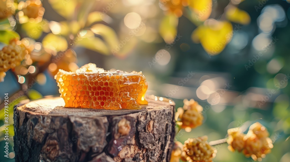 Jar of flower honey in the garden. Selective focus. Jar of flower honey in the garden. Selective focus.