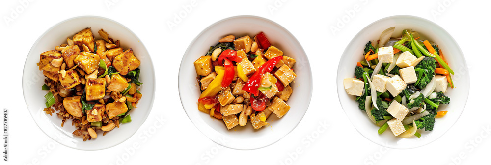 set of stir-fry, including chicken and tofu, isolated on transparent background set of stir-fry, including chicken and tofu, isolated on transparent background