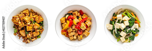 set of stir-fry, including chicken and tofu, isolated on transparent background