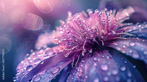 Close-up of a flower in drops of water. Selective focus.