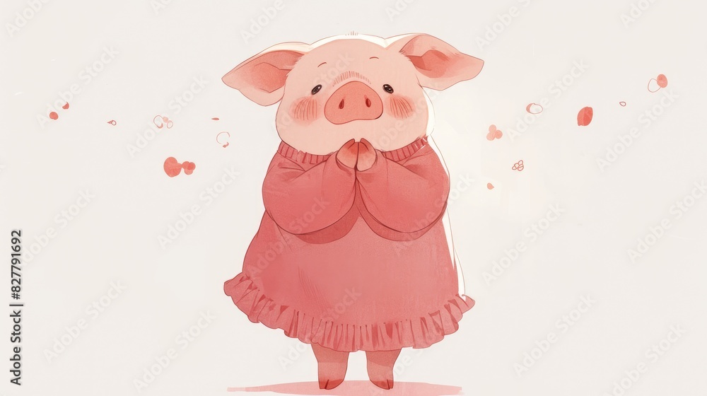 An adorable illustration of a pig wearing a pink dress depicted in a 2d format against a white backdrop An adorable illustration of a pig wearing a pink dress depicted in a 2d format against a white backdrop