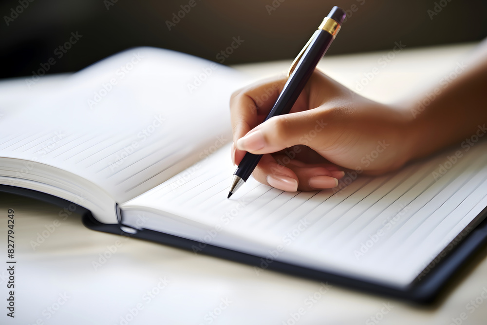 Close-up of Businesswomen Writing by Pen on a White Paper in an Office, a Woman Person Writing in Her Notebook in a Cafe, Coffee Shop Close-up of Businesswomen Writing by Pen on a White Paper in an Office, a Woman Person Writing in Her Notebook in a Cafe, Coffee Shop