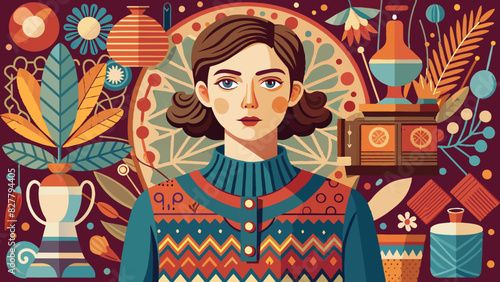 Vibrant Retro Portrait Artwork with Abstract Elements