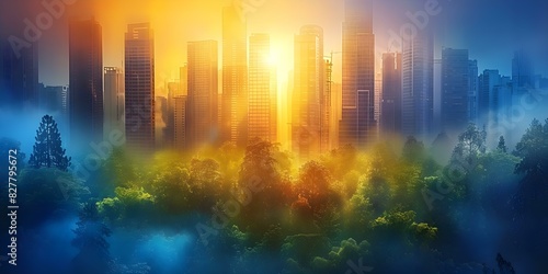 The Clash Between Urban Expansion and Nature Preservation: City Skylines Encroaching on Dense Forests. Concept Urban Expansion, Nature Preservation, City Skylines, Forest Conservation photo
