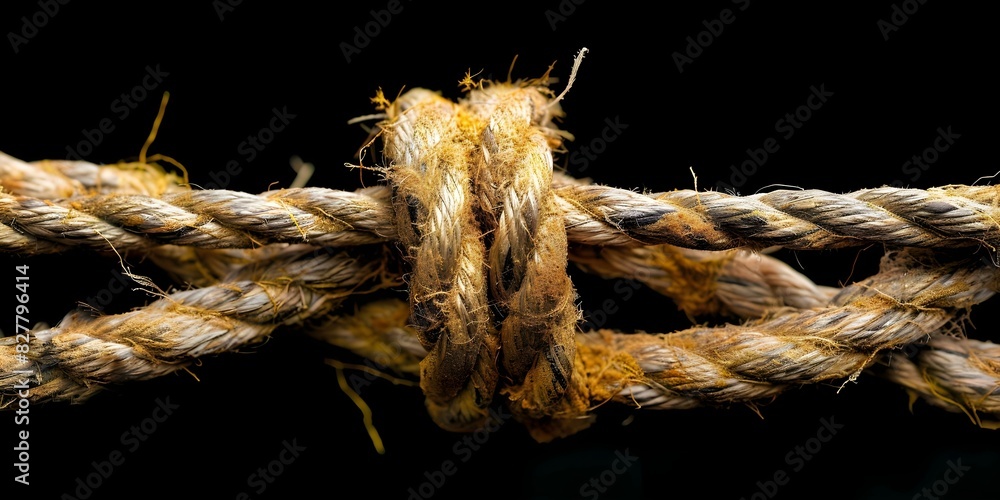 The Symbolism of a Frayed Rope: Depicting Broken Connection and Feelings of Disconnection and Isolation. Concept Symbolism, Frayed Rope, Broken Connection, Disconnection, Isolation