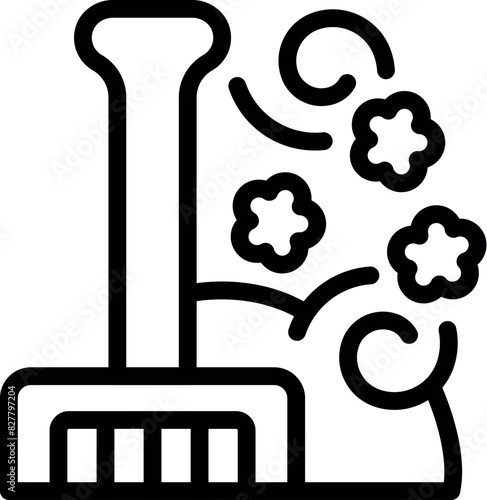 Line art illustration of broom with dust particles, symbolizing cleaning services