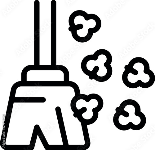 Vector illustration of a broom sweeping clouds of dust