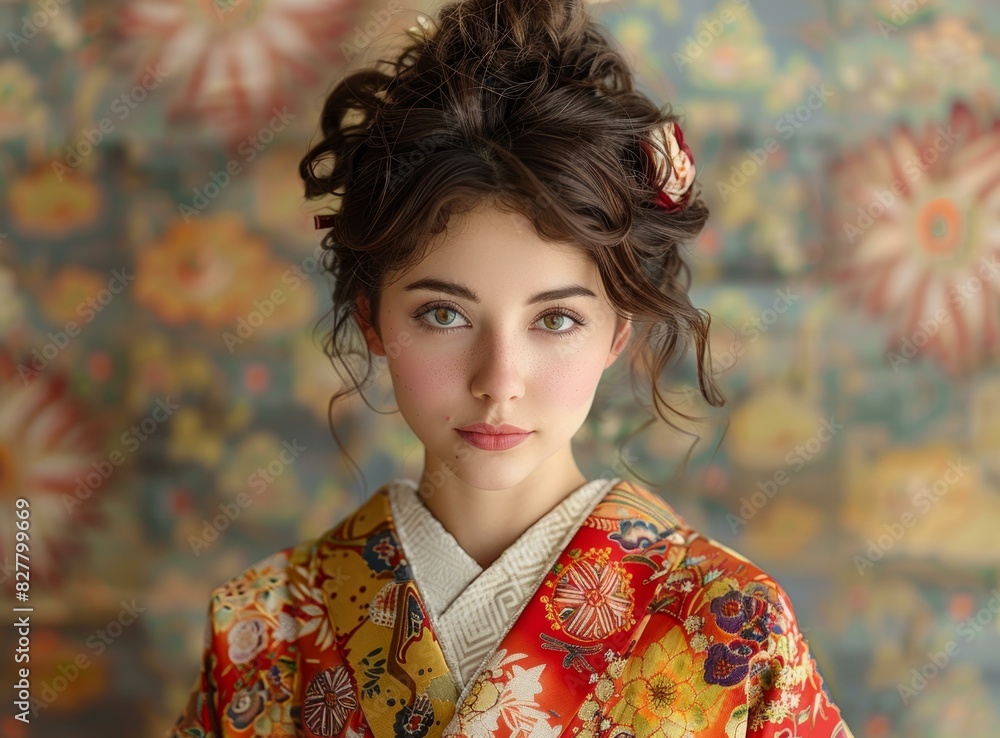 portrait of a beautiful young woman in a kimono portrait of a beautiful young woman in a kimono