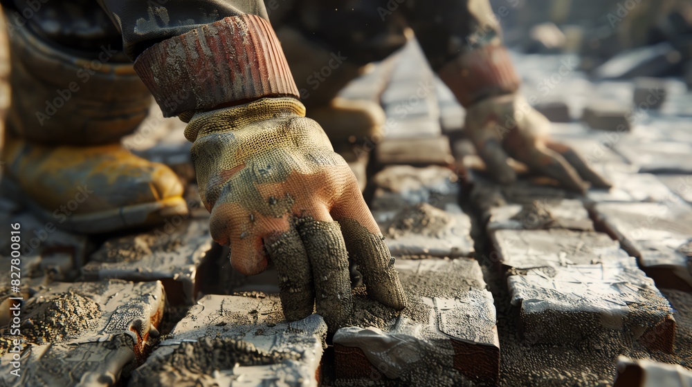 A close-up of a construction worker's hands arranging cobblestones, showcasing hard work and craftsmanship in an outdoor setting. A close-up of a construction worker's hands arranging cobblestones, showcasing hard work and craftsmanship in an outdoor setting.