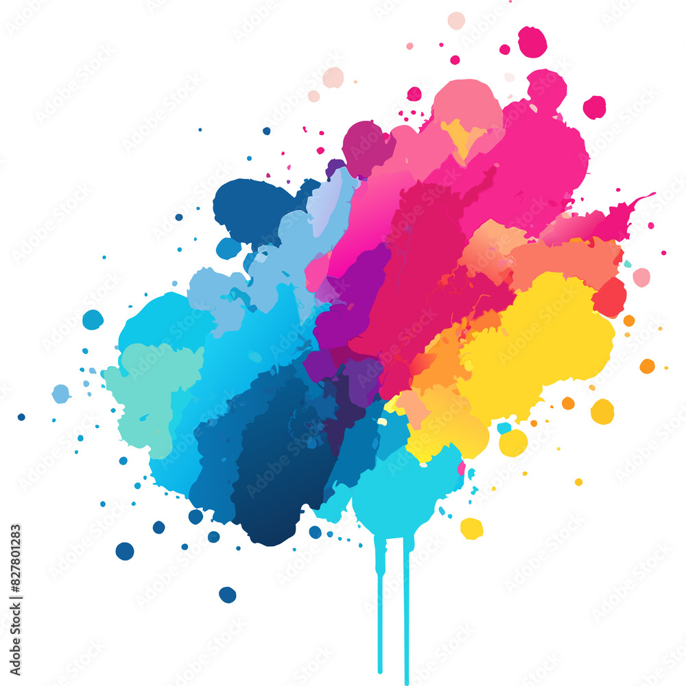 Fototapeta premium Colorful Red Pink Yellow Blue Teal Purple Splash Splatter. Isolated on White Background and Transparent PNG.
