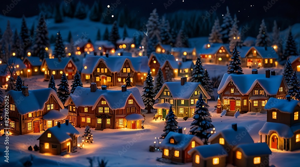 Fototapeta premium winter village scene showing several houses covered 