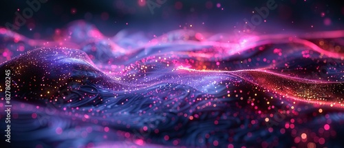 Futuristic glowing waves of light, undulating in a dark space, neon hues of purple and pink, SciFi, Digital 8K , high-resolution, ultra HD,up32K HD © ธนากร บัวพรหม