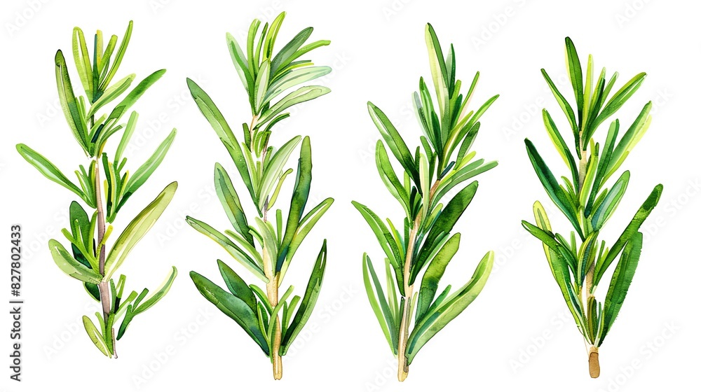 watercolor of green rosemary sprigs watercolor of green rosemary sprigs