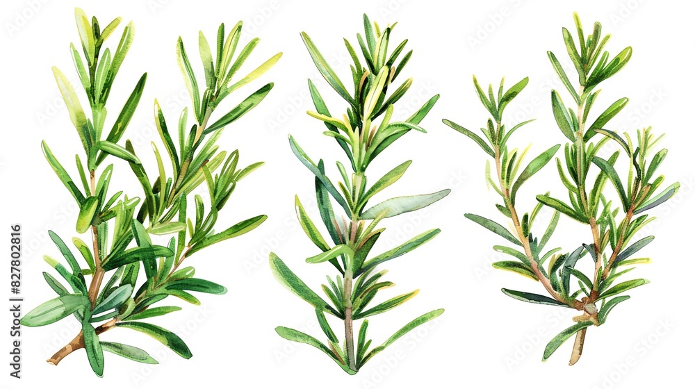 Obraz premium watercolor of green rosemary sprigs
