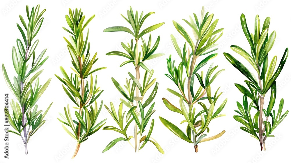watercolor of green rosemary sprigs watercolor of green rosemary sprigs