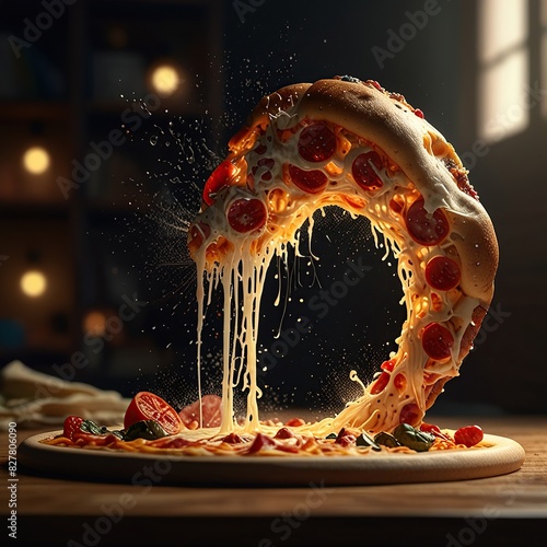 Free New Pizza with smoke on black texture pizza coming out of the oven with blurred background  photo