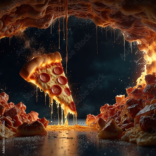 Free New Pizza with smoke on black texture pizza coming out of the oven with blurred background  photo