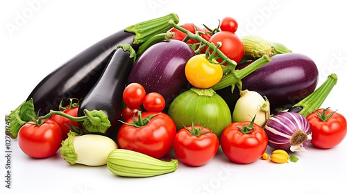 Various fresh vegetables on a white background. Isolated ratatouille ingredient concept
