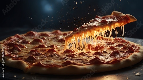 Free New Pizza with smoke on black texture pizza coming out of the oven with blurred background  photo