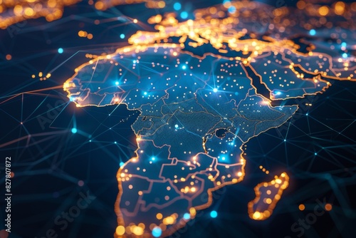 Digital Map of Africa Network Connection created with Generative AI