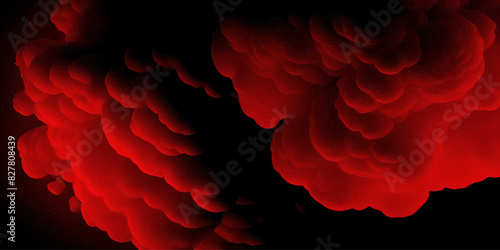Red smoke explosion on black background, abstract smoke cloud background, bubble smoke cloud.