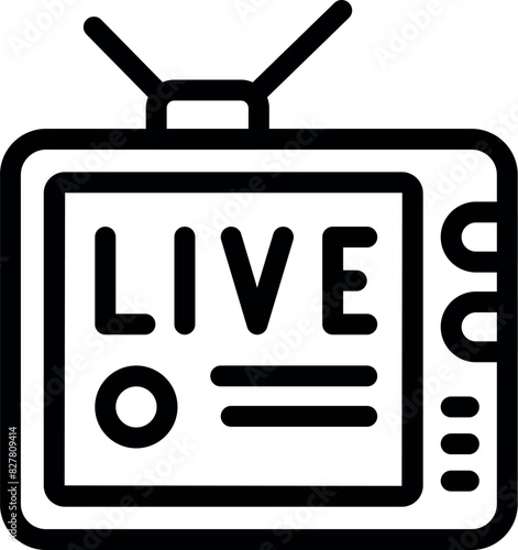 Illustration of live television icon in flat design vector graphic for modern digital streaming and online media concept with black and white isolated elements. Suitable for web. Mobile app