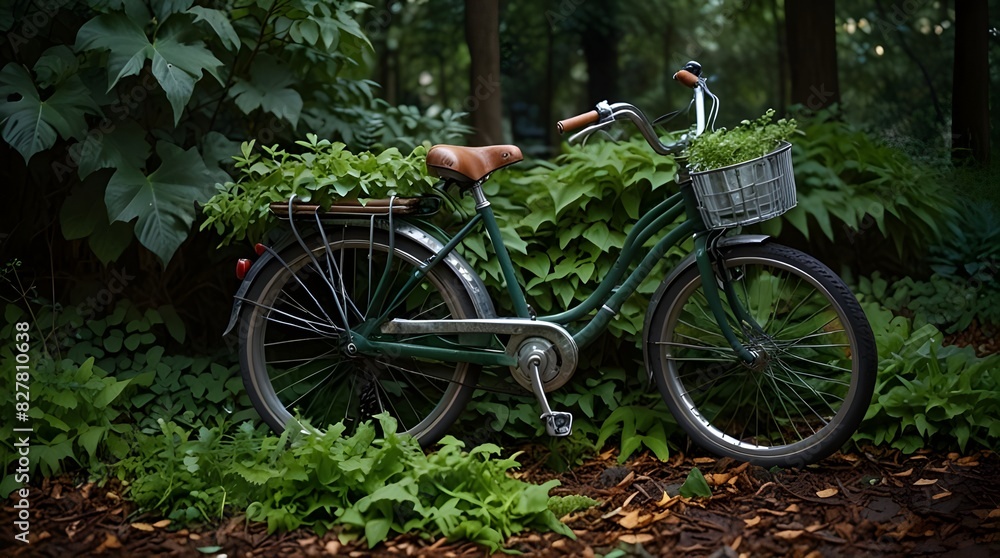 Bike Embraced by Verdant Leaves Bike Embraced by Verdant Leaves