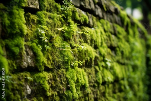 Nature's Velvet. Lush Moss Thrives On The Side Of An Old Stone Wall. Generative AI