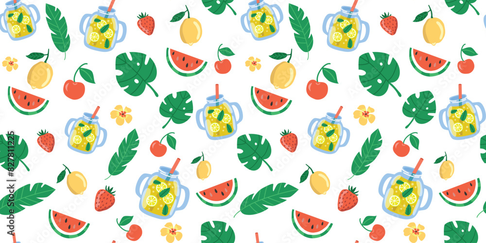 Summer collection. Set of summer icons and design elements. Seamless pattern. Juicy lemons and leaves vector. Horizontal banner.
Summer collection. Set of summer icons and design elements. Seamless pattern. Juicy lemons and leaves vector. Horizontal banner.