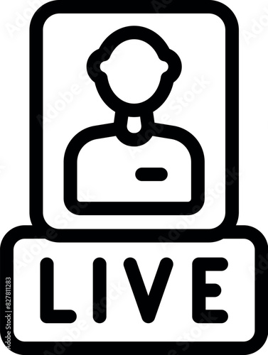 Realtime live broadcast icon illustration in black and white silhouette graphic for online video streaming and digital communication on social media