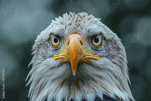 Featuring a  close up image of an eagle staring back, high quality, high resolution