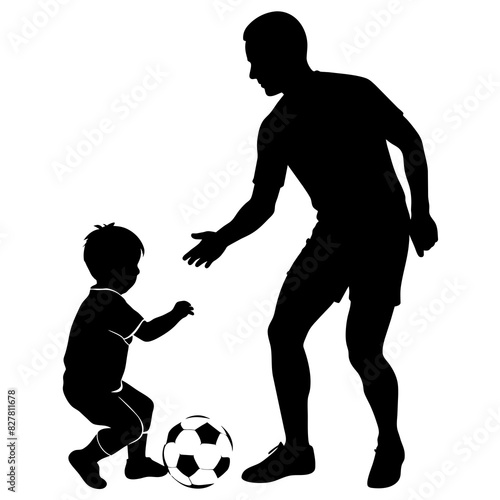 father and child play Football vector art illustration