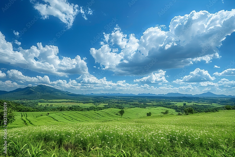 Blue sky with white clouds, clear sky background. beautiful nature landscape with blue and white sky with clouds, panoramic view, 
